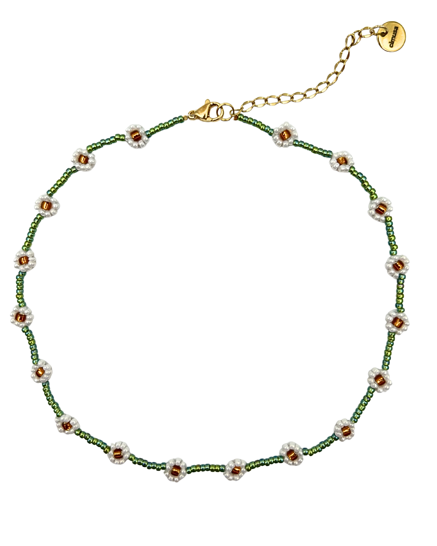 girocollo verde con margherite bianche