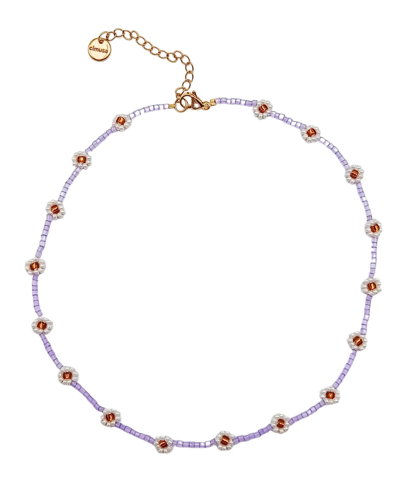 girocollo lilla con fiori bianchi